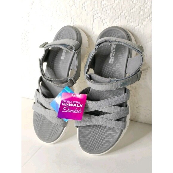 Skechers Sandals On-The-go Flex Ankle Strap Sandal Size 7 Gray and White NWT - Picture 11 of 16